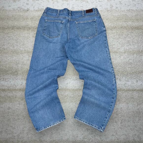 L.L. Bean Other - Vintage Y2K LL Bean Jeans 36x30 Baggy Wide Leg Light Wash Denim Leather Logo